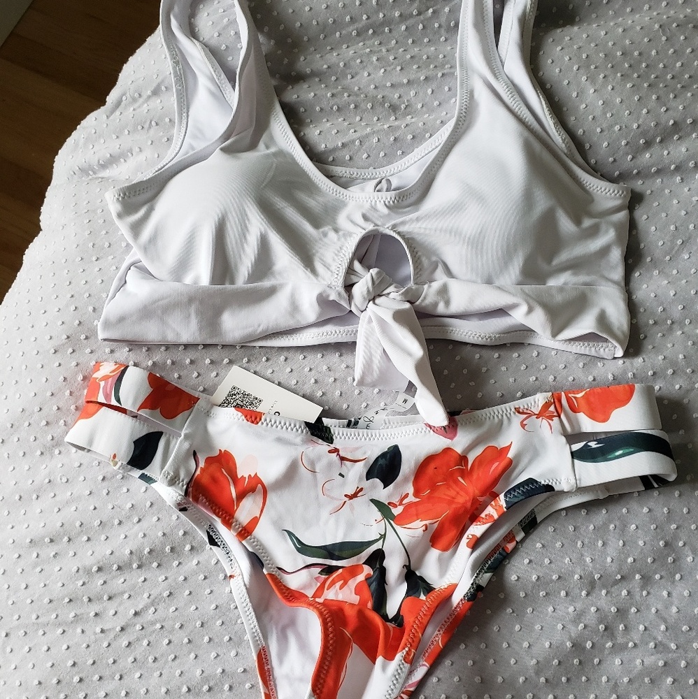 Orange and White Printed Bikini